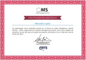 Certificado de asistencia Coach Keto Cetogénica